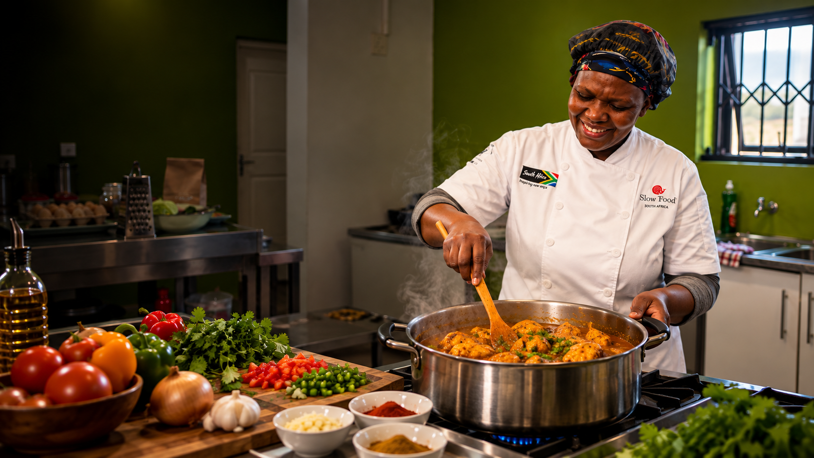 Khayelihle Food Bowl chef preparing chicken curry